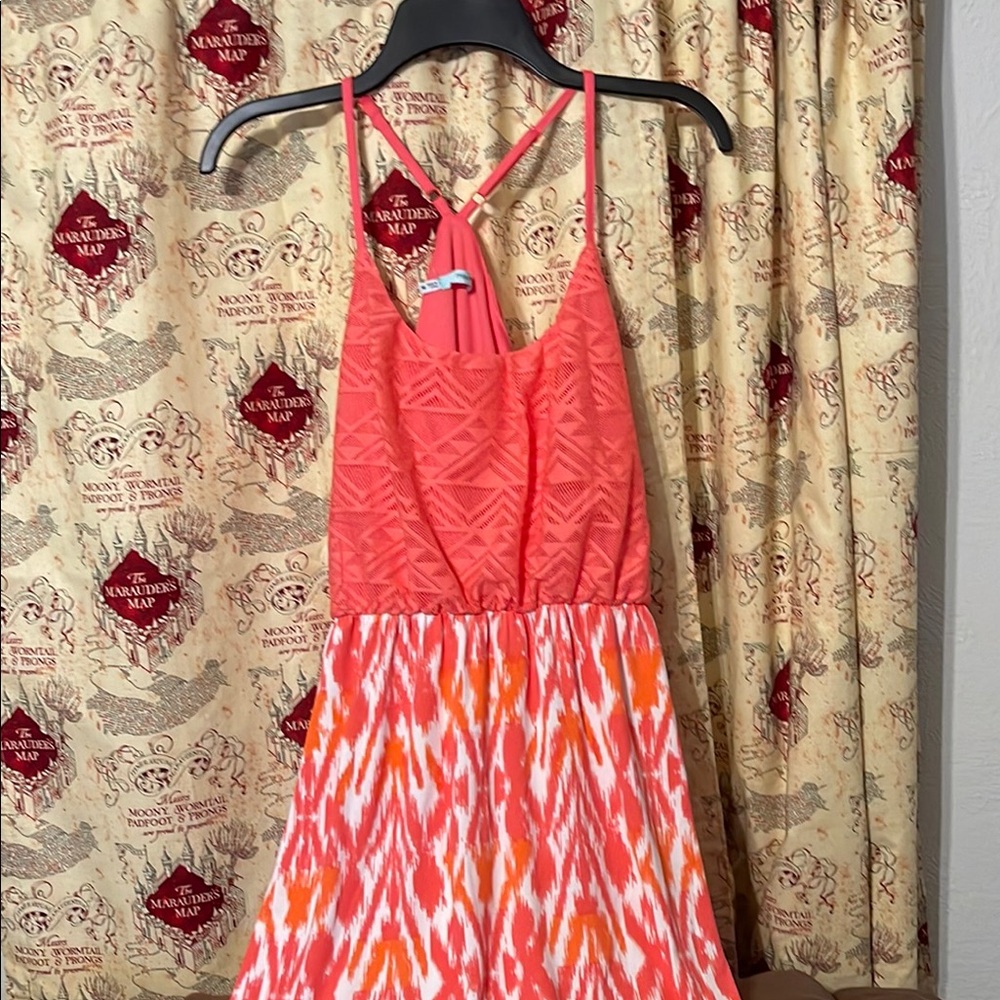Vibrant Pink and Orange dress with Geometric Pattern